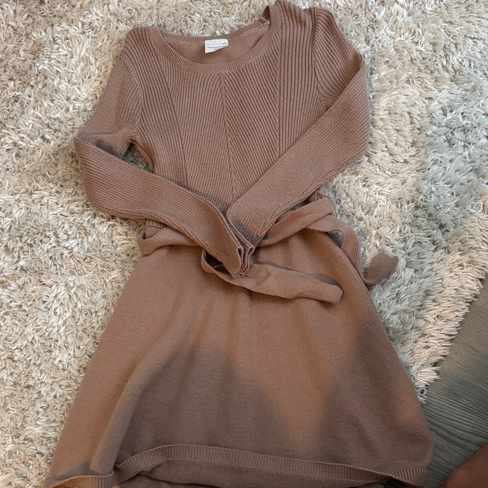 Abercrombie Kids Asymmetrical Knit Dress in Tan